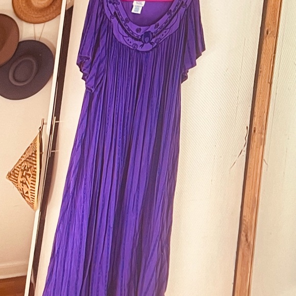 Only Necessities Maxi Vtg cotton blend dress flutter slvs 2X embroidered ethnic - Picture 4 of 9